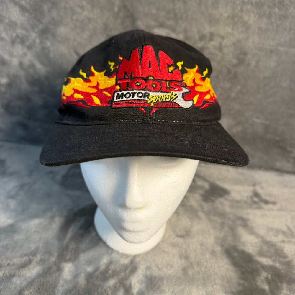 Mac Tools Motorsports Flame Snapback Hat Black Embroidered Racing Cap Mens